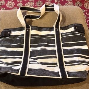 Unbranded Black & White Stripe Canvas Tote Bag (TD)